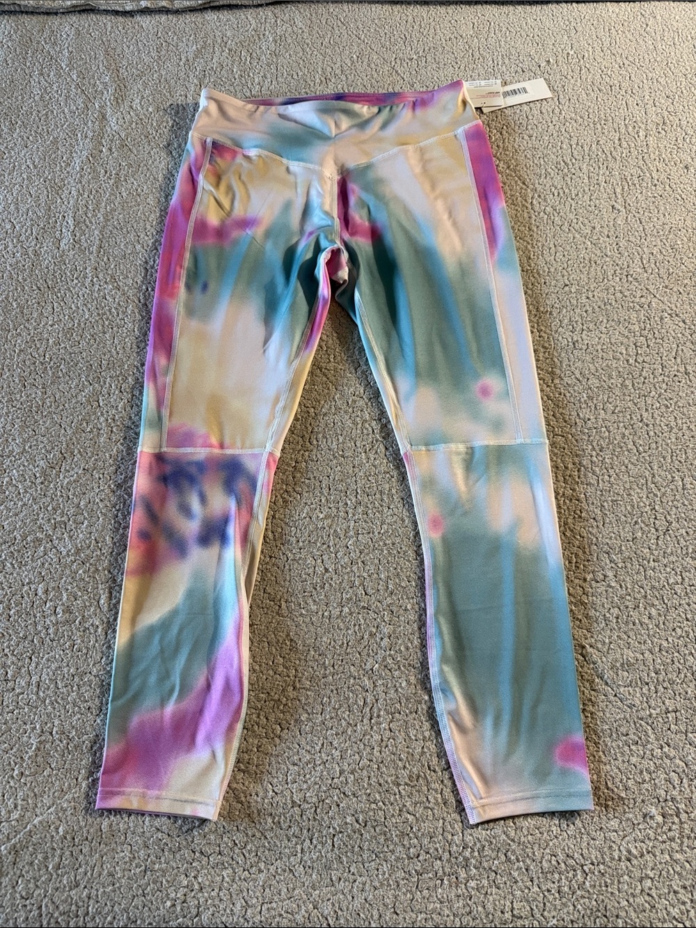 PSK Collective Rainbow Tie-Dye High-Rise Leggings in Pink, Blue & Cream Large